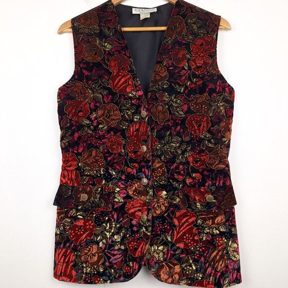 Velvet Flower Vest Waistcoat Size S. Button Up Whimsigoth Fairy Grunge Tapestry - Picture 1 of 16